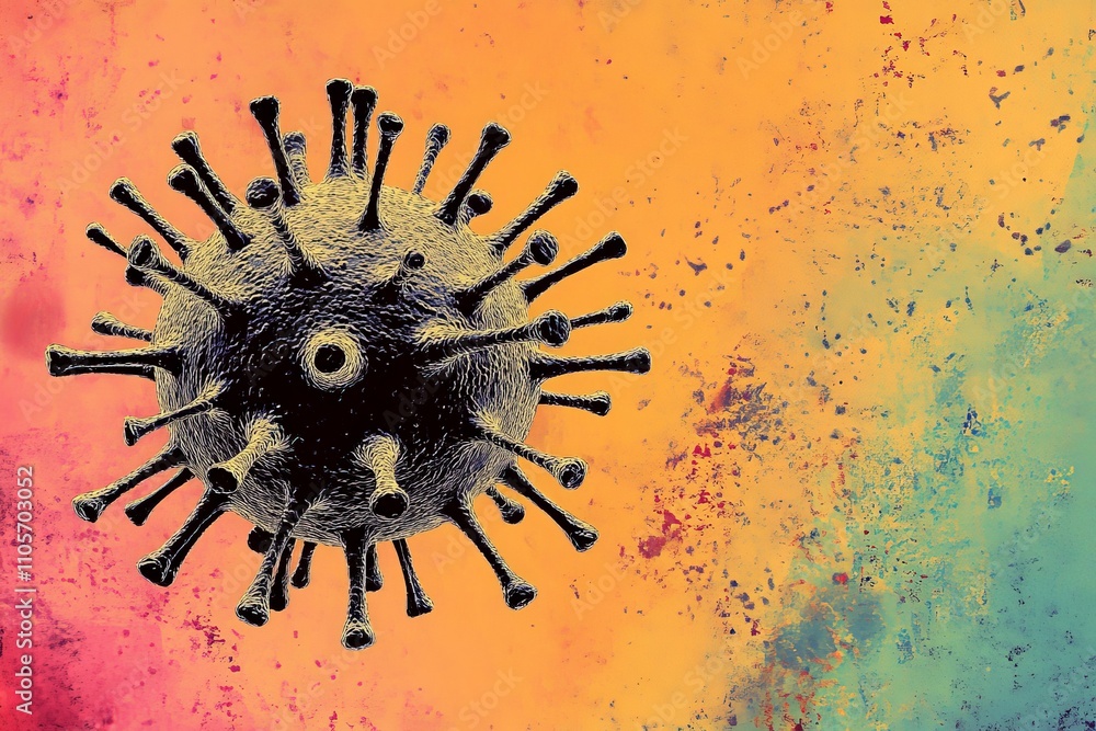 Aufkleber expressively colorful and detailed illustration of a microbial form with artfully exaggerated spikes