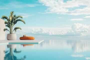 Obraz premium Stunning infinity pool alongside a lush plant with a panoramic sky view