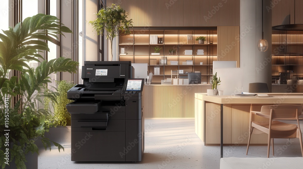 Poster a photocopier with a large touchscreen interface, providing easy access to settings such as zoom, co