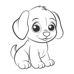 Adorable Puppy Sitting Line Art Vector Illustration.