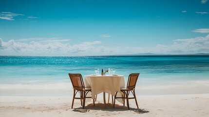 ビーチに置かれたテーブルと椅子