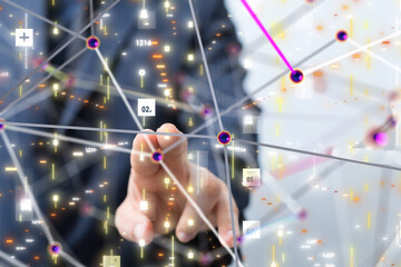 Neural network 3D illustration. Big data and cybersecurity - 3d