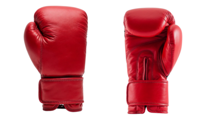 Red Boxing Gloves on transparent Background in Close-Up