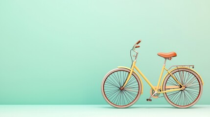 Fototapeta premium Vintage Yellow Bicycle on Mint Green Background Representing Retro Transportation and Lifestyle