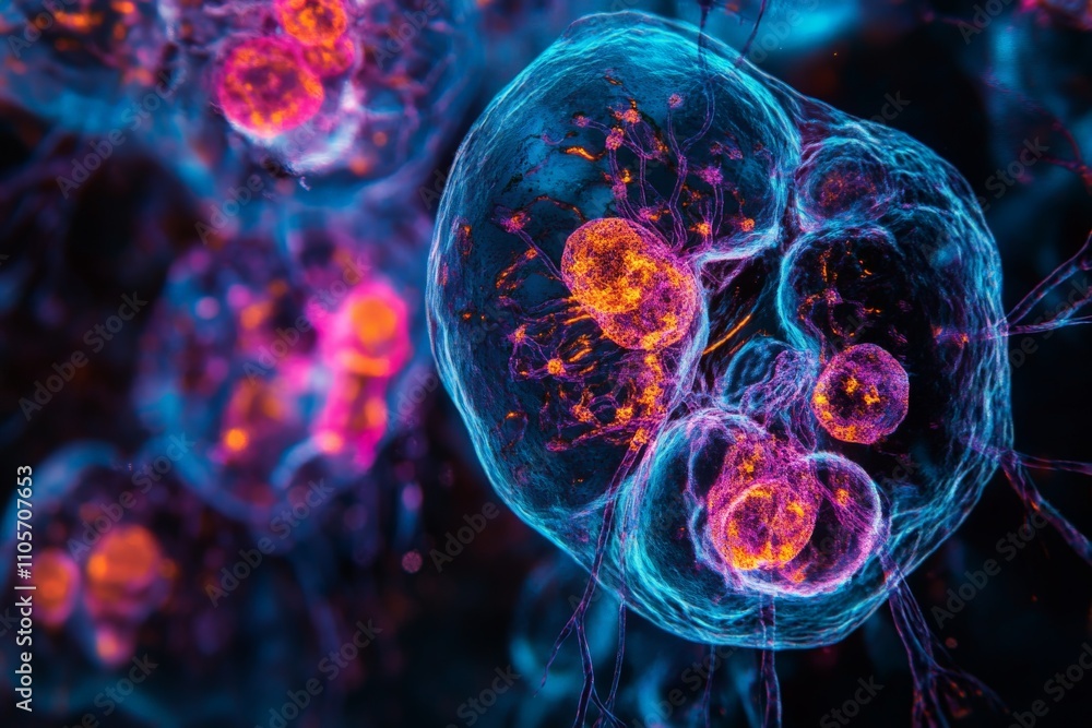 Aufkleber highly detailed image depicting vibrant neural cells interconnected within an intricate network patt