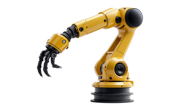 Yellow Industrial Robotic Arm on transparent Background