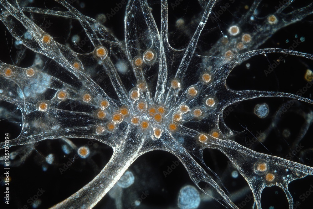 Poster this intricate image highlights delicate tendrils forming complex cellular structures, mapping biolo