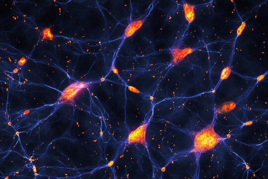 The vibrant image depicts glowing neural lines within a network, illustrating the exchange of information and the beauty of neural communication networks.