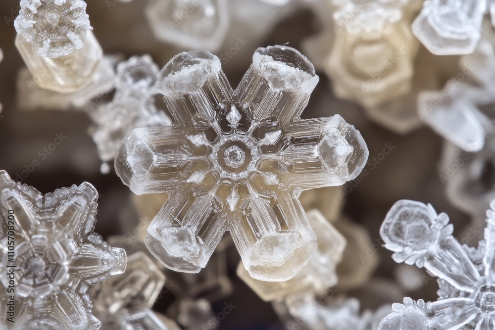 Poster a close-up image showcasing the intricate patterns of a snowflake, illustrating the natural beauty a