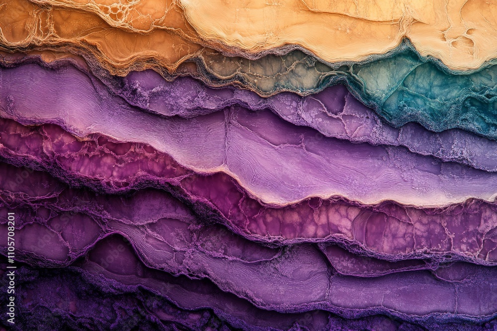 Fototapete This image depicts an abstract pattern with multiple layers blending warm and cool colors, creating an intriguing visual contrast and texture that stimulates imagination.