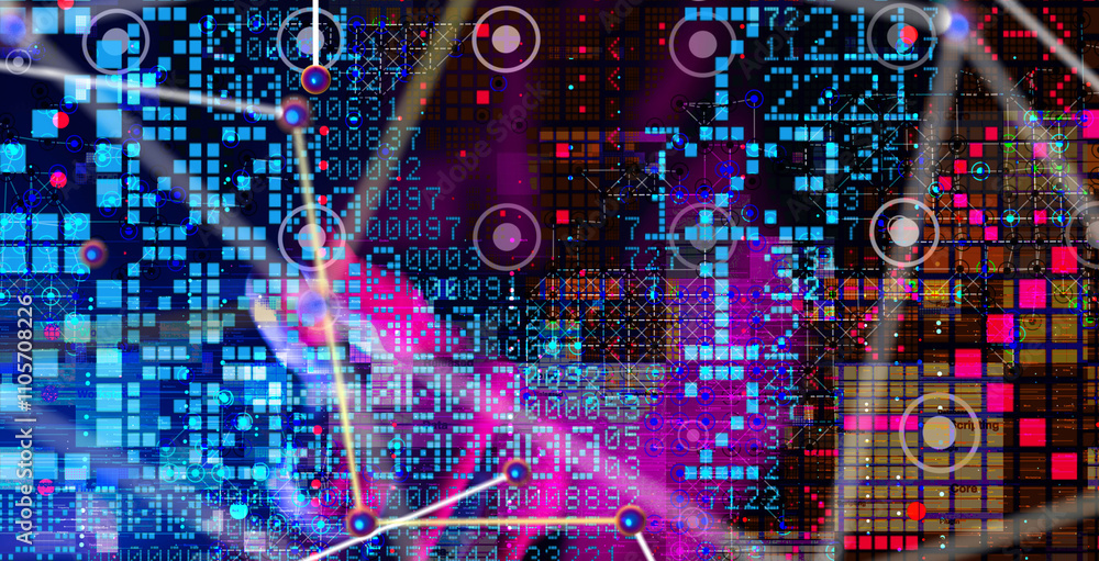 Aufkleber neural network 3d illustration. big data and cybersecurity