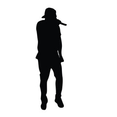 Man singer silhouette, man singing on mic, singer singing silhouette, vocalist singing to microphone