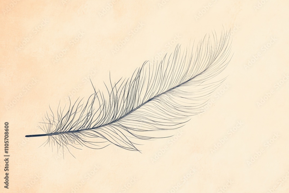 Aufkleber This image features a delicate feather with intricate details set against a soft beige background, capturing the essence of lightness and simplicity in an elegant style.