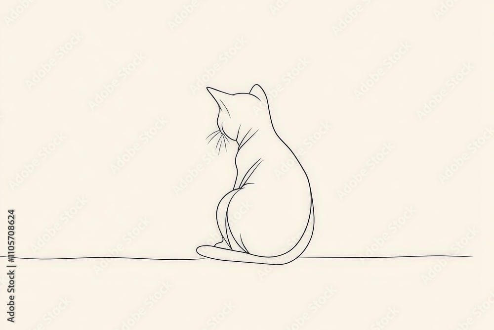 Aufkleber a minimalist line drawing of a cat sitting peacefully on the ground, showcasing a simple yet elegant