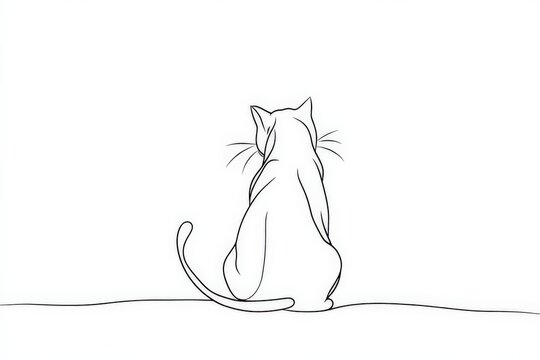 A simple line art illustration of a cat sitting elegantly, capturing the essence of calmness and gentle beauty through refined artistic expression.
