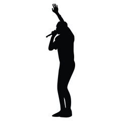 Man singer silhouette, man singing on mic, singer singing silhouette, vocalist singing to microphone