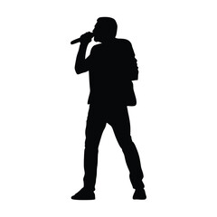 Man singer silhouette, man singing on mic, singer singing silhouette, vocalist singing to microphone