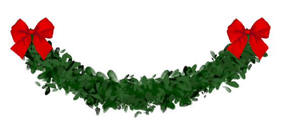 christmas wreath isolated on white and red bow ribbon