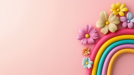 Obraz premium Colorful Paper Flower Bouquet on Pastel Background with Rainbow Arched Design
