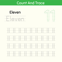 trace numbers writing practicing worksheets and learning numbers for preschool number eleven 11