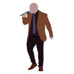 Obraz premium Man singer silhouette, man singing on mic, singer singing silhouette, vocalist singing to microphone