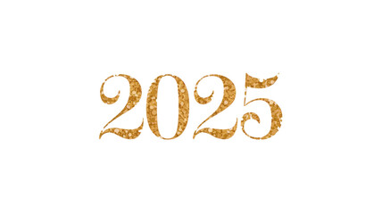 Golden glittering 2025 sign on transparent background