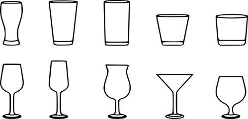 Set of Wine Glass Icon, vector, silhouette. Set of empty glasses. Cocktail glass symbol vector, icon for web design, logo, app. Vector illustration.