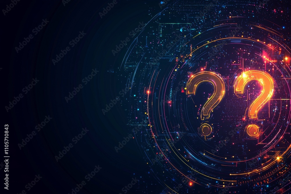 Aufkleber a 3d image of a sparkling abstract question mark interface set against a blue background, symbolizin