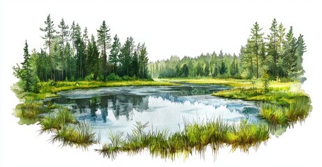 Obraz premium A watercolor painting capturing the wild, frozen essence of a foggy winter taiga.