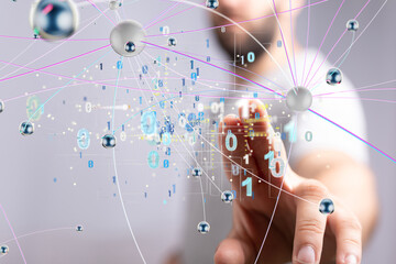 Molecular background with DNA. Network with connecting dots and lines.