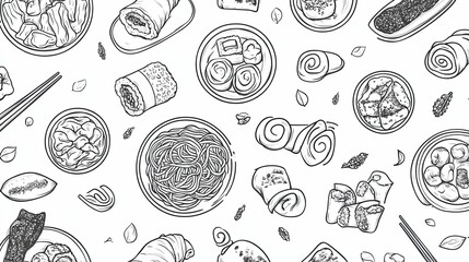 Asian Food Dishes Pattern Sketch Design