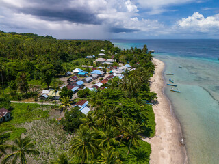 Fototapeta premium Aerial View of Rumalusi Village in Teor Island, East Seram Regency, Maluku, Indonesia