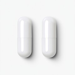 Isolated transparent background featuring empty pill capsules. A modern, realistic mockup of a pharmaceutical capsule, medical tablet, antibiotic, or herbal drug in a closed clear glass or plastic