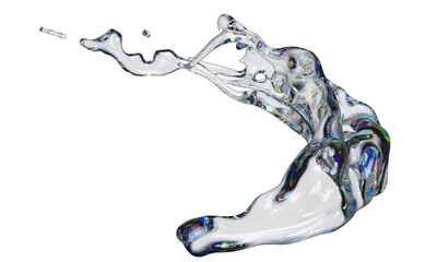 3d transparent glossy fluid, liquid shape with dispersion effect. Rainbow colors reflection glass.