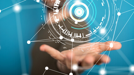 Neural network 3D illustration. Big data and cybersecurity