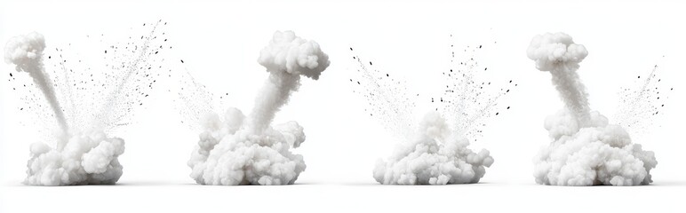 A contemporary depiction of a white powder explosion, with snowflakes and ice particles bursting forth, isolated on a transparent background.