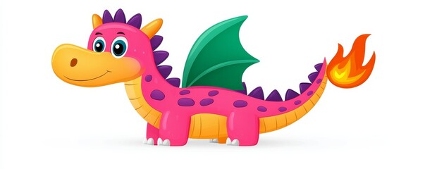 Mythical dragons, magical beings with tails and wings, depicted in modern cartoon illustrations as fire-breathing monsters from medieval mythology. These fantasy red and green flying creatures are