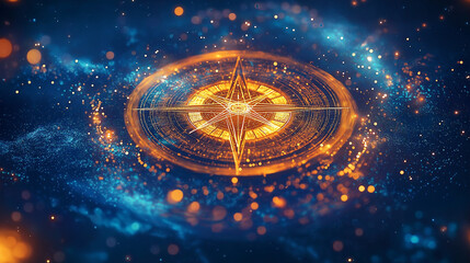 Celestial Navigation A 3D Wireframe Compass in Abstract Space