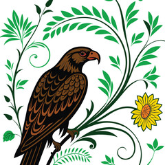 A eagle bird with flowers in the background