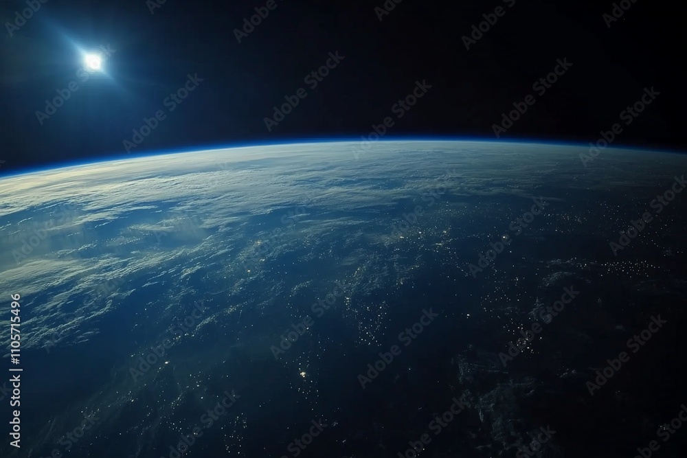 Poster this image captures the breathtaking view of earth from space, highlighting a glowing horizon with a