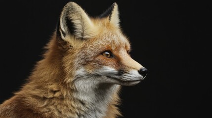 Fototapeta premium Captivating Close-Up Portrait of a Red Fox Against a Dark Background, Showcasing Its Distinctive Features, Fur Texture, and Intense Gaze