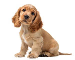 Cocker spaniel puppy isolated on white background. Cocker spaniel puppy sitting and looking at camera on white