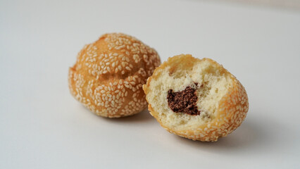 close up of onde onde cake variant in white background