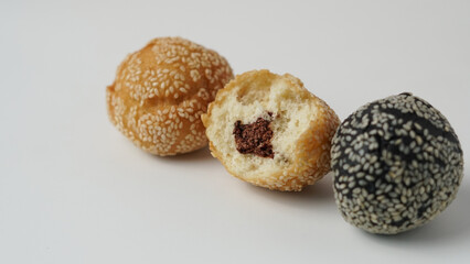 close up of onde onde cake variant in white background
