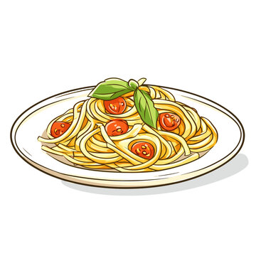 spaghetti dish with tomatoes and basil clip art preview