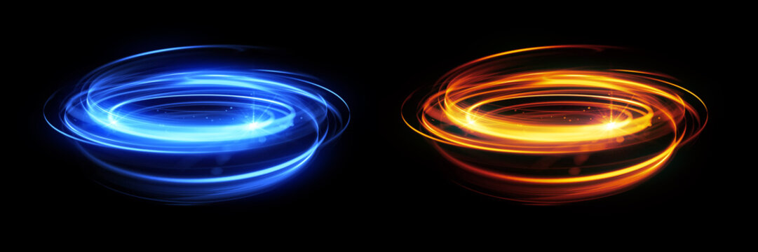 Versus round blue and red glow rays night scene. Light effect podium. .Beam stage. Magic fantasy portal. Futuristic teleport. Vivid curls. Versus battle