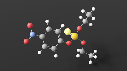 parathion molecule 3d, molecular structure, ball and stick model, structural chemical formula insecticide