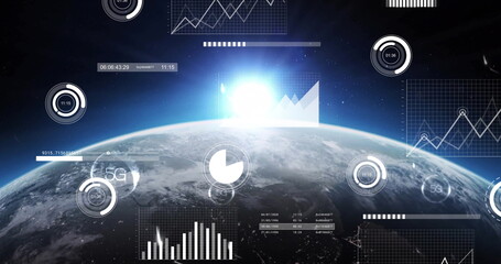 Image of 5g text and data processing over globe