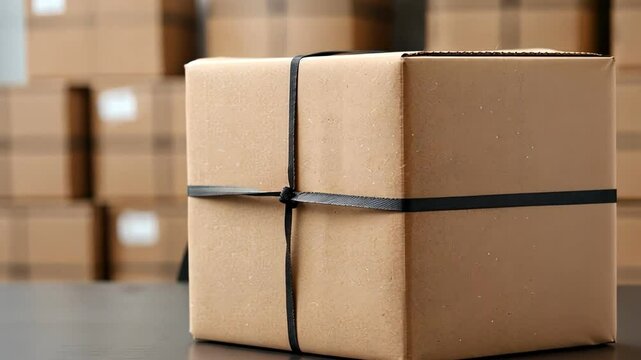 An organized stack of brown packages showcases efficient storage solutions for shipping and delivery needs.