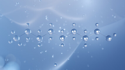 1-octanol molecular structure, 3d model molecule, primary alcohol, structural chemical formula view from a microscope